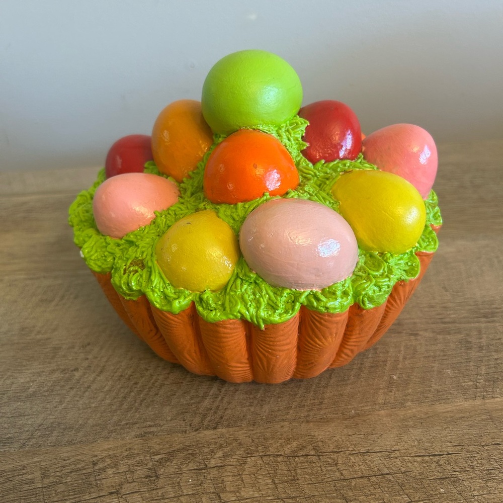 Easter Centerpiece Decor Hand Crafted Pottery Easter Egg Cupcake 6” Long 5” Tall - Picture 4 of 10